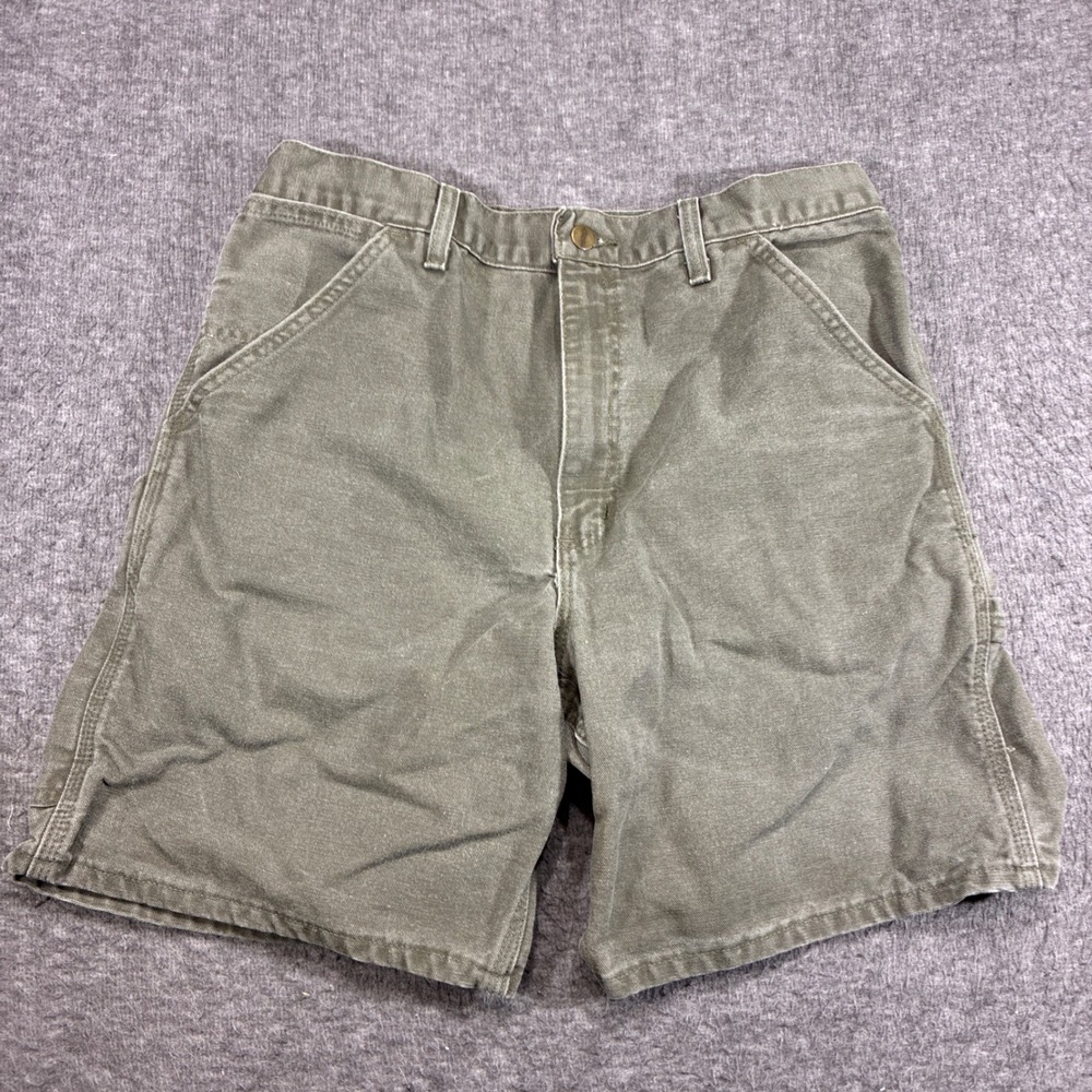 Vintage Carhartt Shorts B25 MOS Carpenter Mens 34 Moss Green Canvas Workwear
